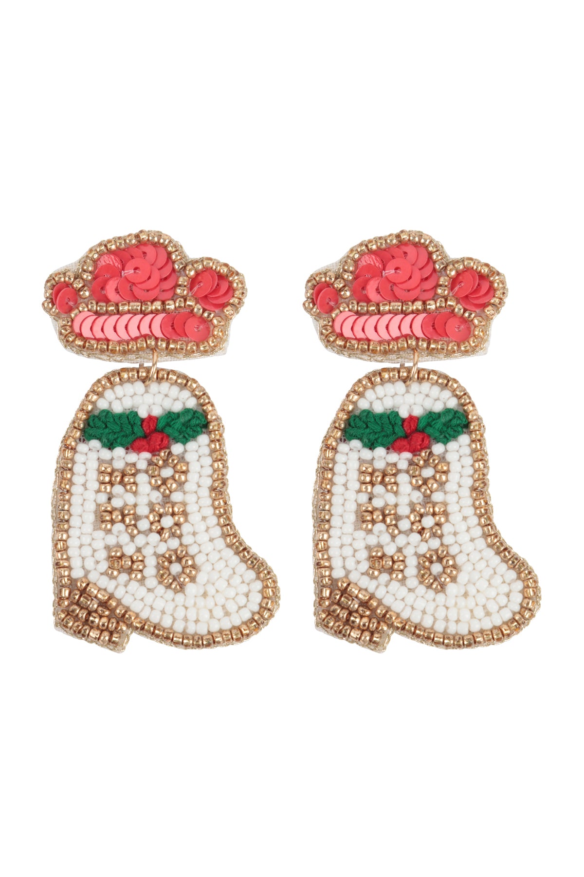 CHRISTMAS COWGIRL BOOTS SEED BEADS DROP EARRINGS-MULTICOLOR