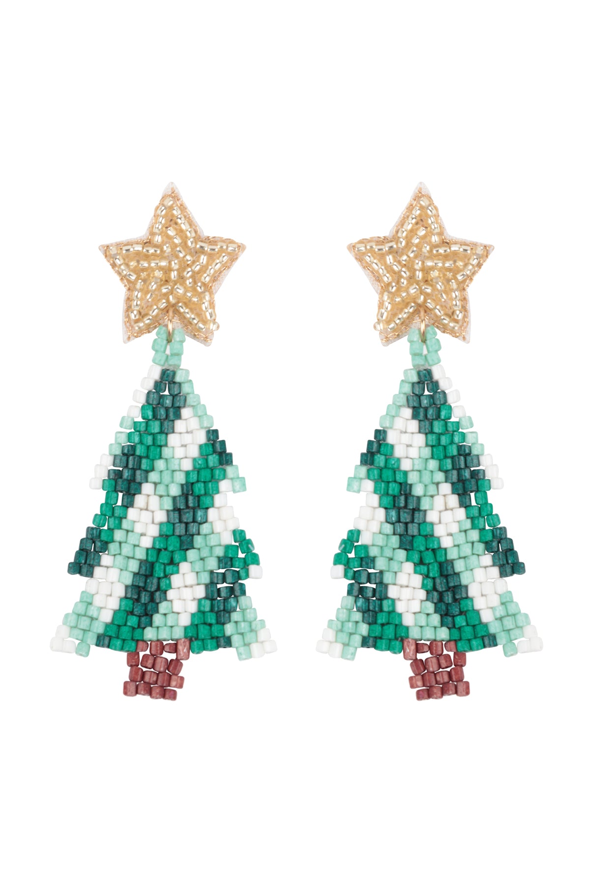 CHRISTMAS TREE WITH STAR SEED BEAD DROP EARRINGS