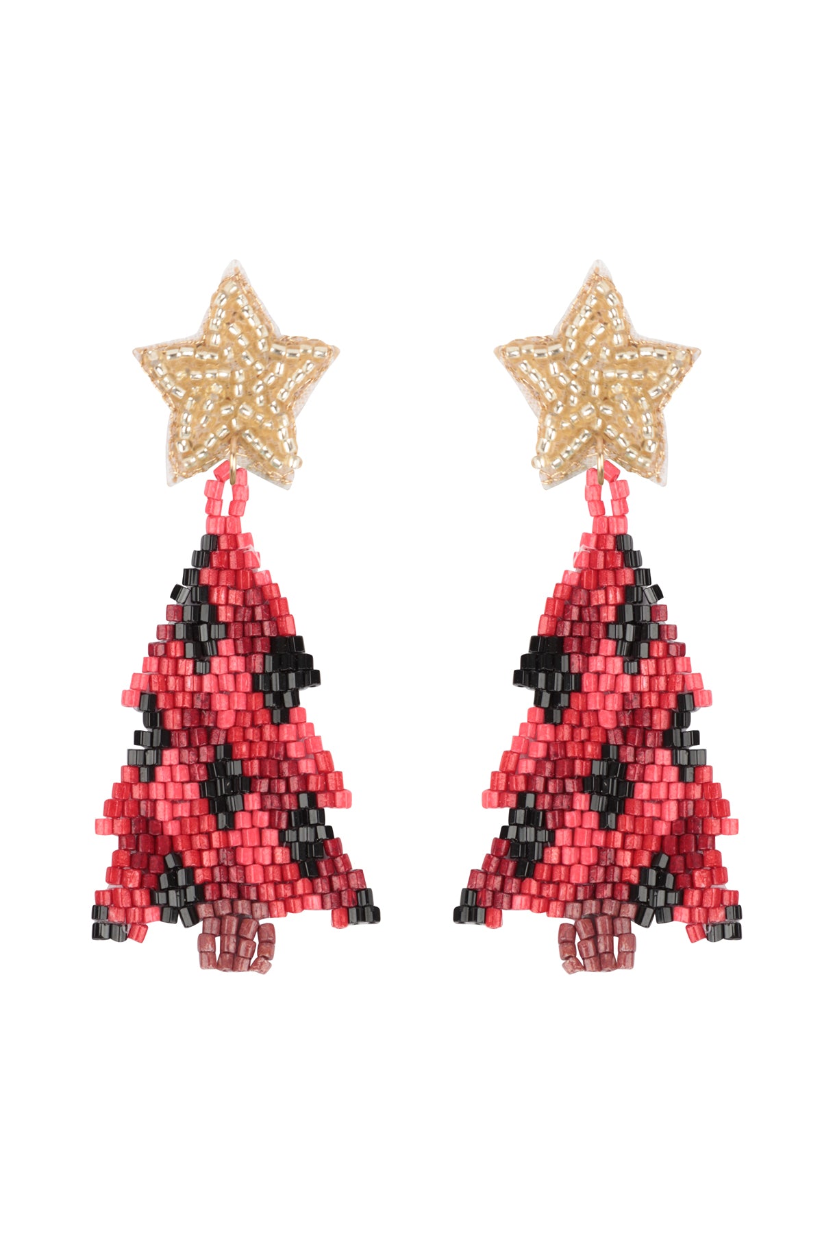 CHRISTMAS TREE WITH STAR SEED BEAD DROP EARRINGS