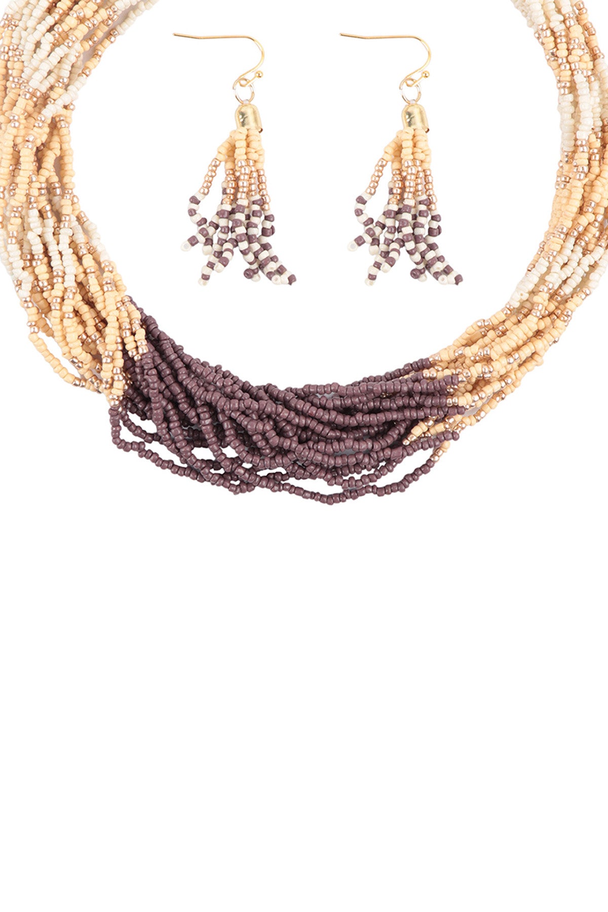 SEED BEAD MULTI LAYERED STATEMENT NECKLACE AND EARRING SET