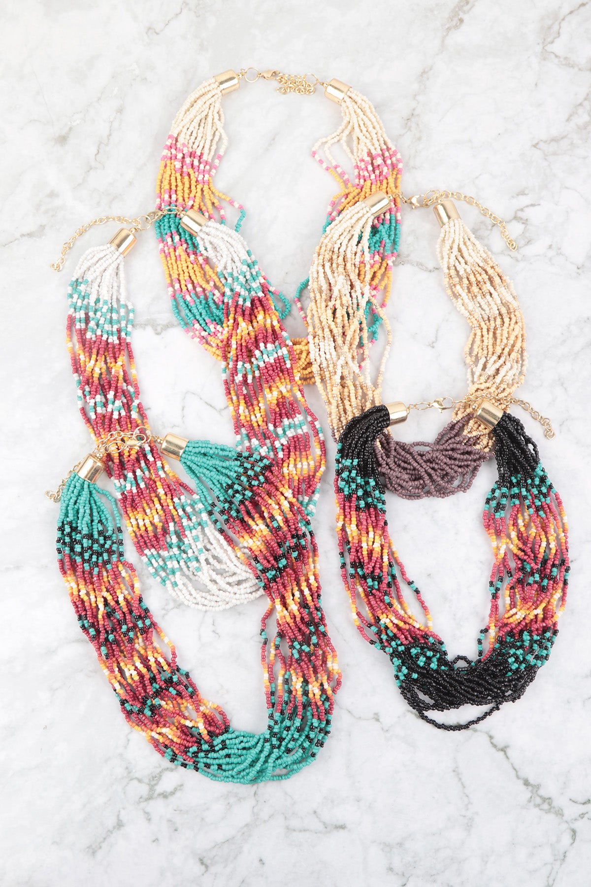 SEED BEAD MULTI LAYERED STATEMENT NECKLACE AND EARRING SET