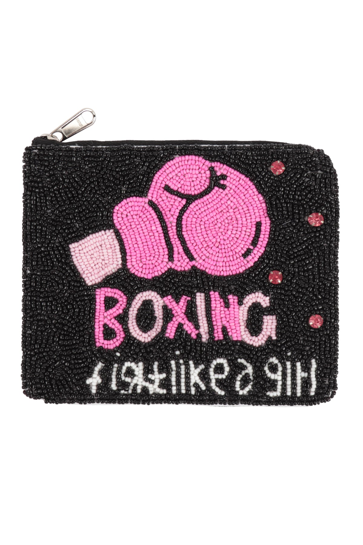 BOXING FIGHT LIKE A GIRL SEED BEADS COIN POUCH-BLACK