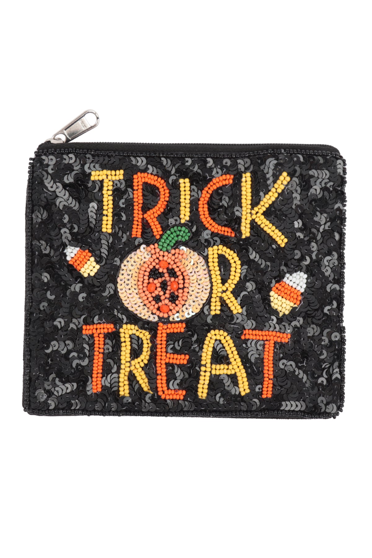 TRICK OR TREAT HALLOWEEN SEQUIN COIN POUCH-BLACK