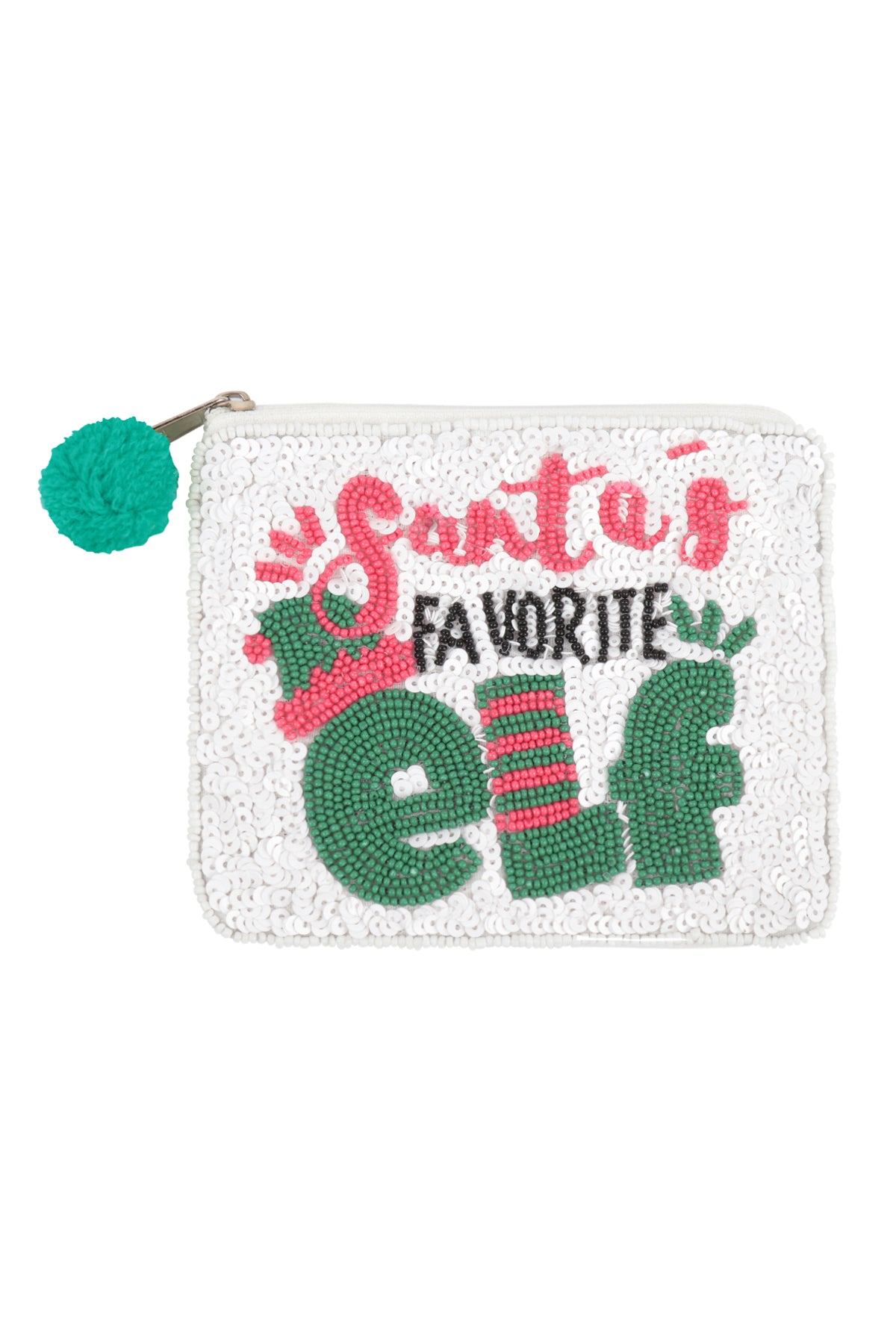 SANTA'S FAVORITE ELF SEED BEADS COIN POUCH-WHITE