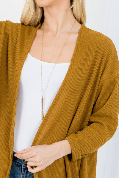 OPEN FRONT CUFFED SLEEVE RIBBED CARDIGAN 2-2-2