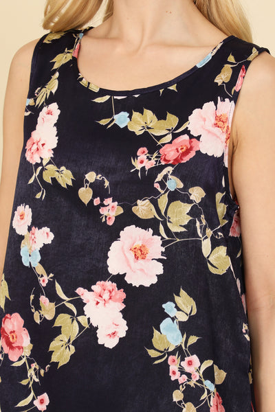 NAVY FLORAL PRINT SCOOPED NECKLINE WITH SIDE SLIT ASYMETRIC TOP 2-2-2
