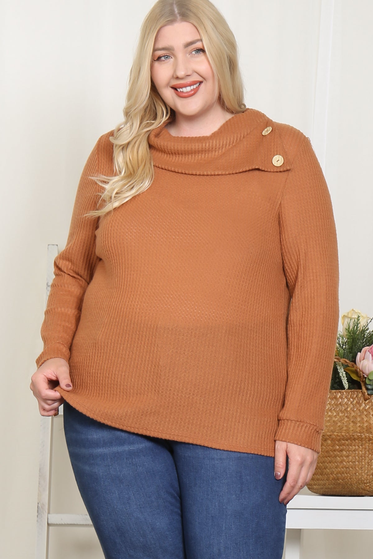 PLUS SIZE BUTTON DETAIL RIB TOP 2-2-2 (NOW $7.75 ONLY!)