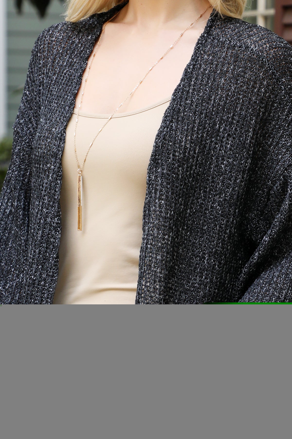 CHARCOAL LONG SLEEVE OPEN FRONT KNIT CARDIGAN 2-2-2