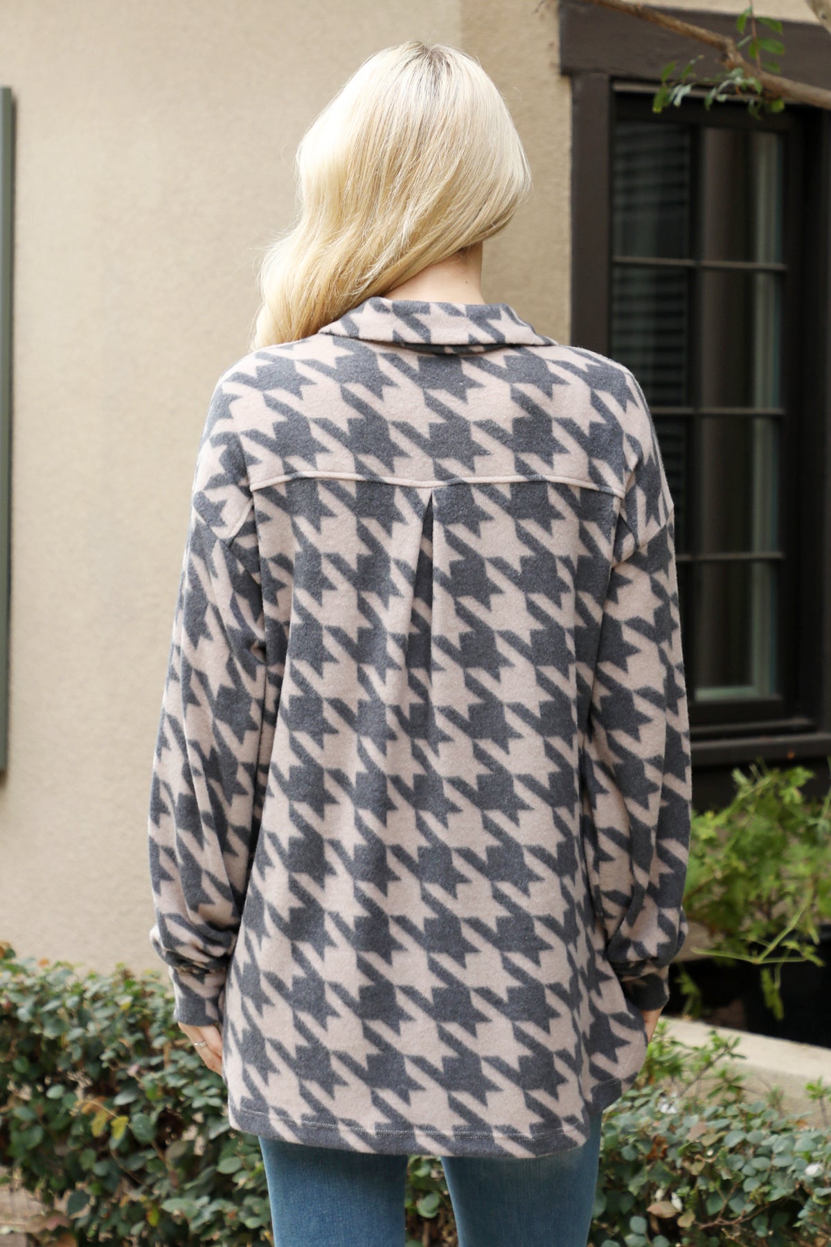 CHARCOAL HOUNDSTOOTH PRINTED TOP 2-2-2