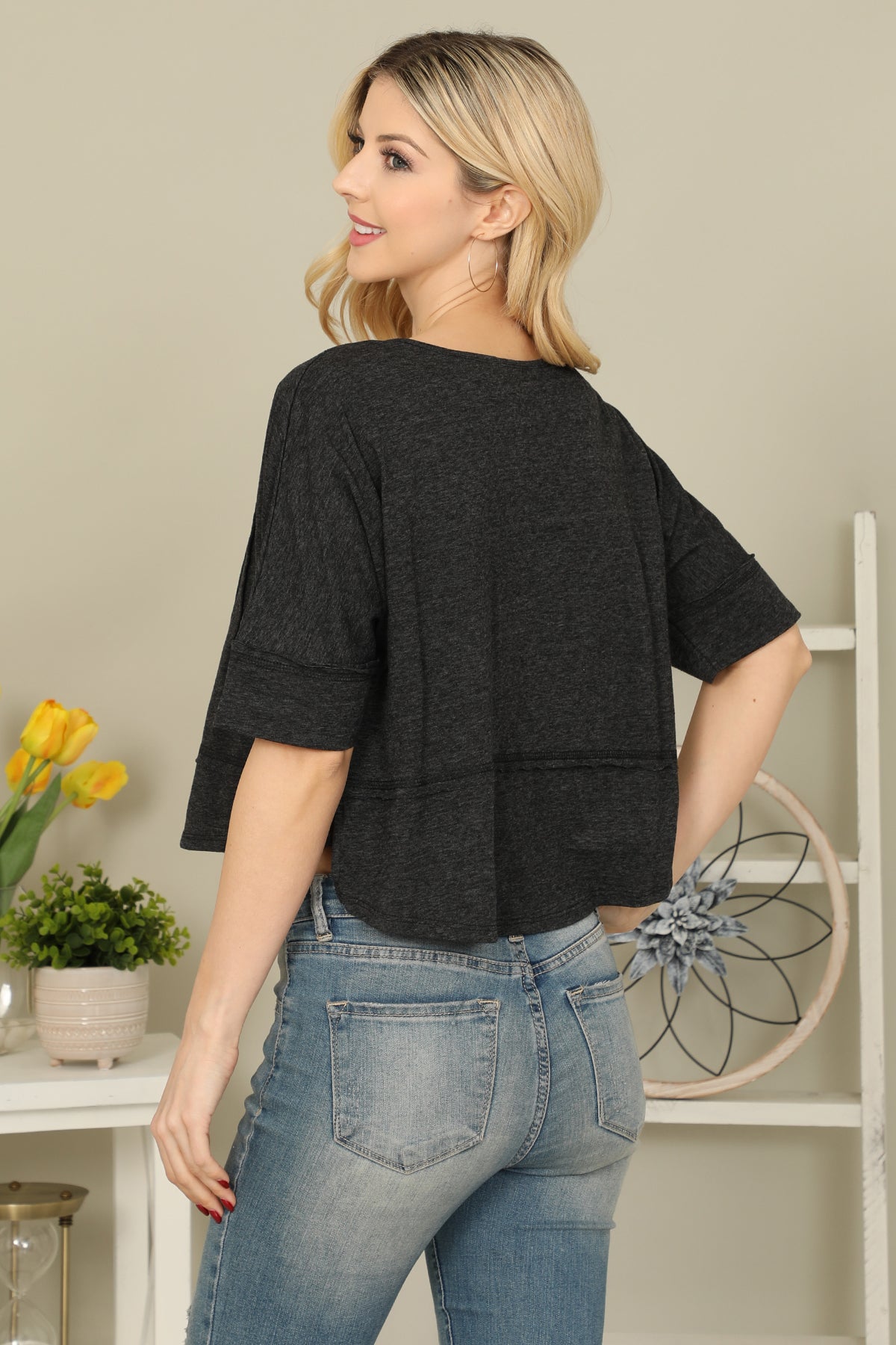 FRONT PLEATED & BUTTON DETAIL CROP TOP 2-2-2
