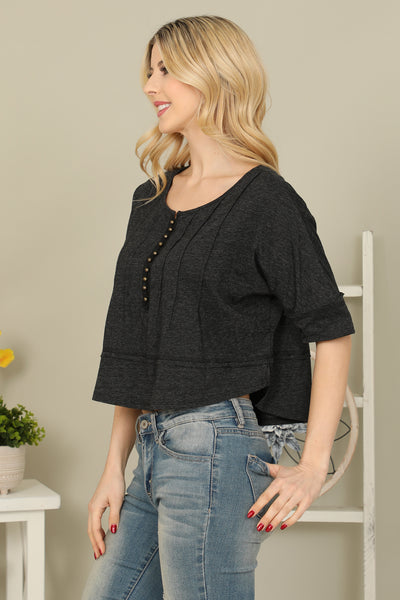 FRONT PLEATED & BUTTON DETAIL CROP TOP 2-2-2