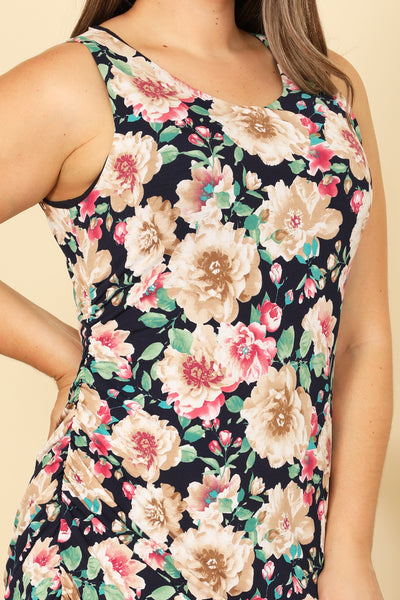 SLEEVELESS RUCHED ONE SIDE FLORAL DRESS 2-2-2