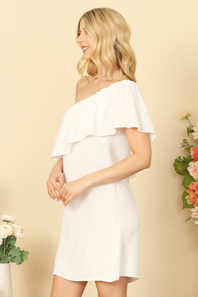 RUFFLE ONE SHOULDER SOLID DRESS 2-2-2-2