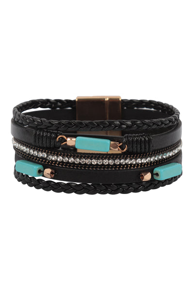 BRAIDED LEATHER NATURAL STONE MAGNETIC LOCK BRACELET (NOW $ 2.75 ONLY!)