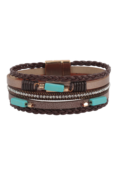 BRAIDED LEATHER NATURAL STONE MAGNETIC LOCK BRACELET (NOW $ 2.75 ONLY!)