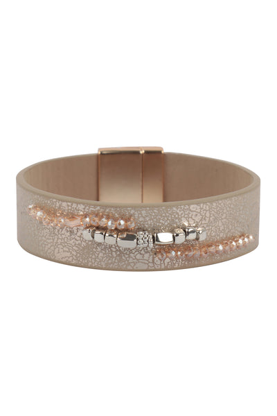 TEXTURED LEATHER WRAP WITH METAL BEADS MAGNETIC LOCK BRACELET (NOW $ 2.75 ONLY!)