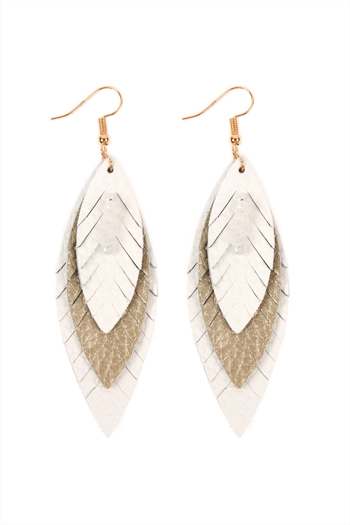 THREE LAYER FRINGED LEATHER MARQUISE EARRINGS/6PAIRS