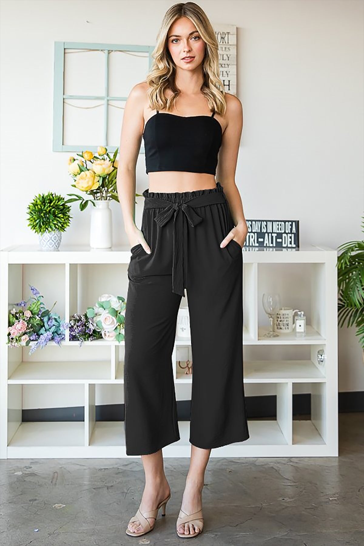 PAPERBAG WAISTBAND SOLID WOVEN CULOTTES PANTS 2-2-2