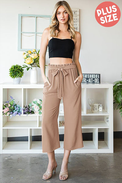 PLUS SIZE PAPERBAG WAISTBAND SOLID WOVEN CULOTTES PANTS 2-2-2