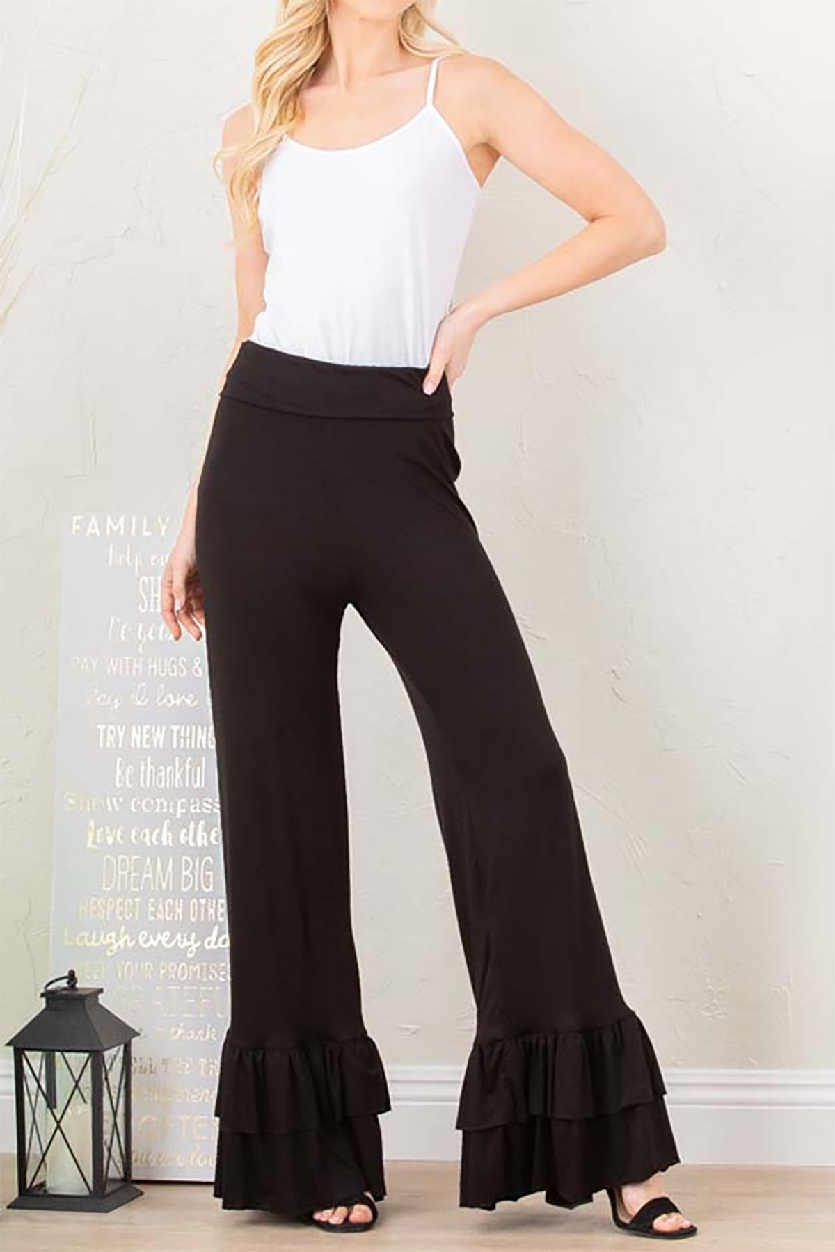 FOLD OVER WIDE LEG SOLID RUFFLED PANTS 2-2-2