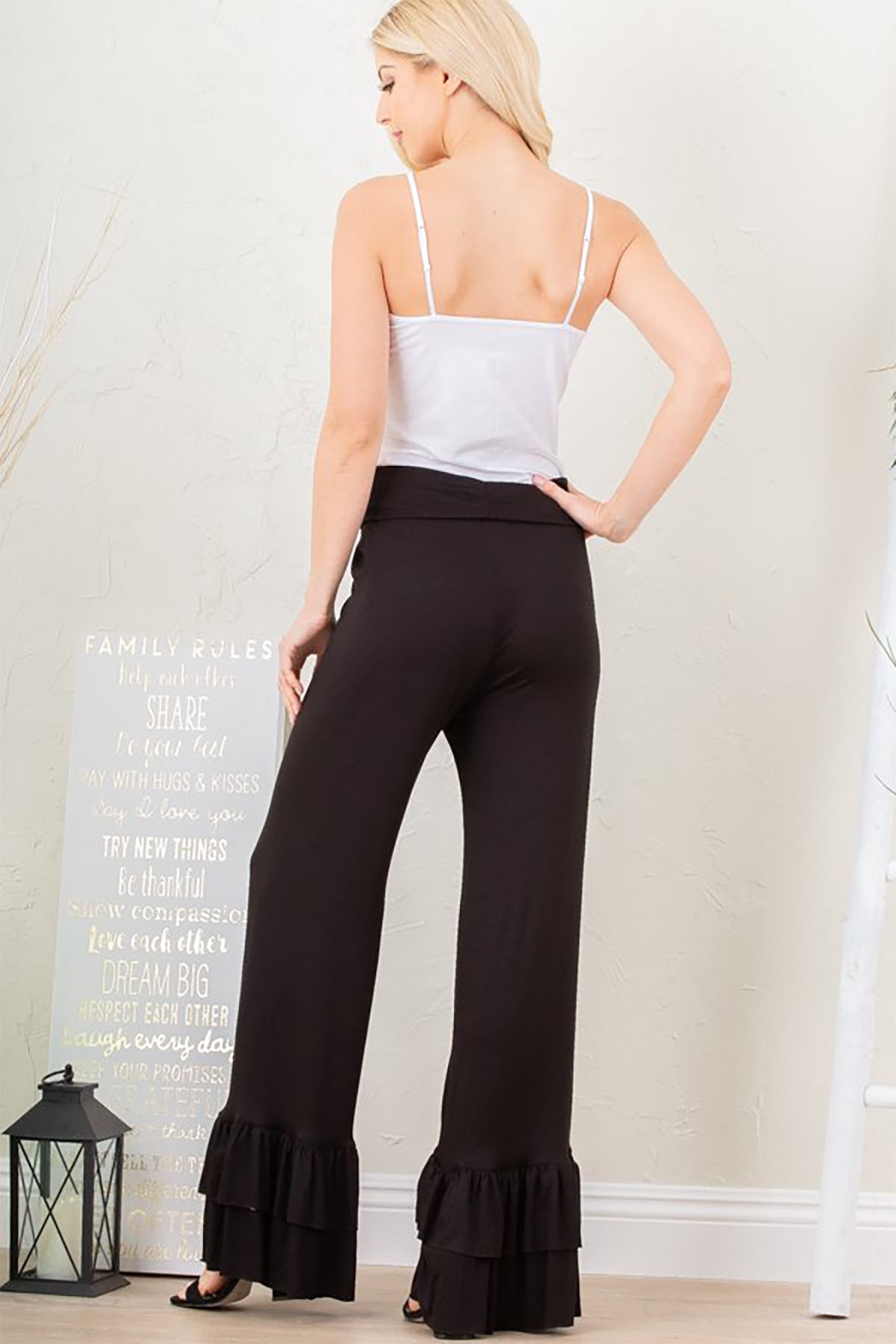 FOLD OVER WIDE LEG SOLID RUFFLED PANTS 2-2-2