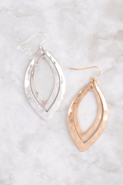 LAYERED MARQUISE HAMMERED METAL EARRINGS