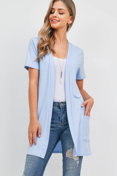 OPEN FRONT SHORT SLEEVES SIDE POCKETS CARDIGAN 1-2-2-2 (NOW $4.75 ONLY!)