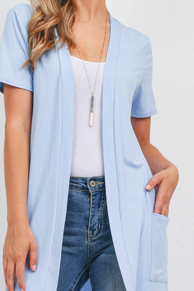 OPEN FRONT SHORT SLEEVES SIDE POCKETS CARDIGAN 1-2-2-2 (NOW $4.75 ONLY!)