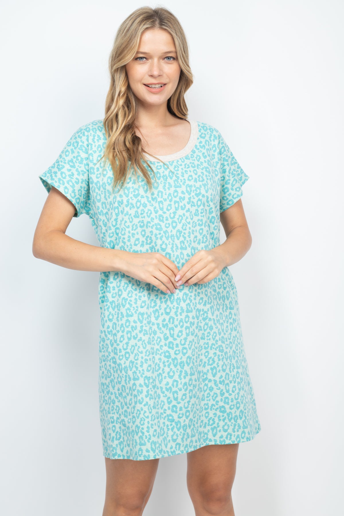 PPD1222 - RIB ROUND NECK LEOPARD POCKET DRESS 1-2-2-2 (NOW $4.00 ONLY!)