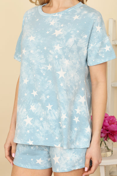 TIE DYE STAR PRINT TOP AND SHORTS SET WITH SELF TIE 1-2-2-2 (NOW $9.75 ONLY!)