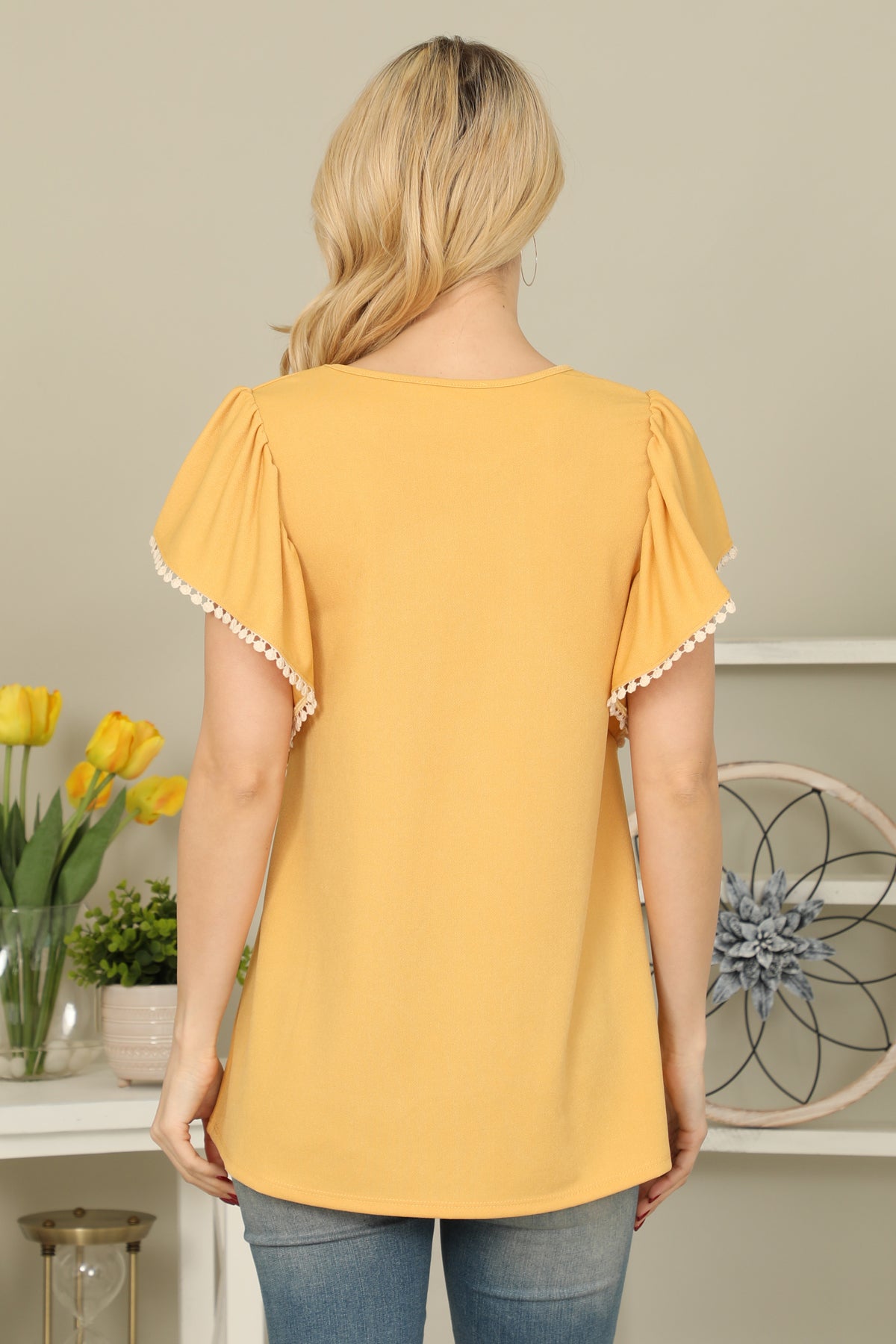 POMPOM DETAIL BUTTERFLY SLEEVE TOP 1-2-2-2