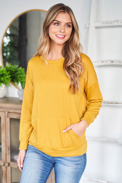 LONG SLEEVE FRENCH TERRY TOP WITH KANGAROO POCKET TOP 1-2-2-2