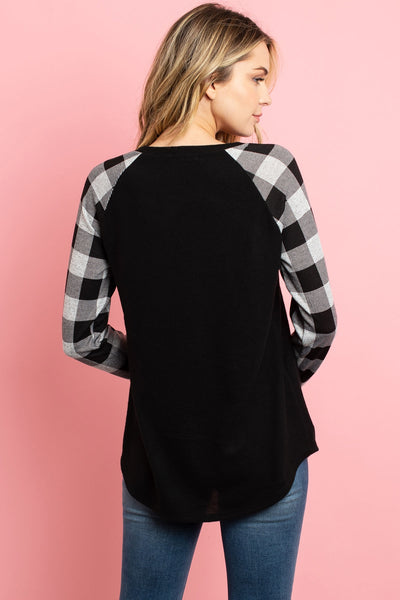 PLAID LONG SLEEVE SOLID BRUSHED HACCI TOP 1-2-2-2