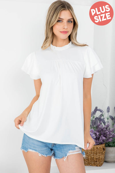 PLUS SIZE MERROW MOCK NECK LAYERED RUFFLE SLEEVE TOP 3-2-1 (NOW $4.75 ONLY!)
