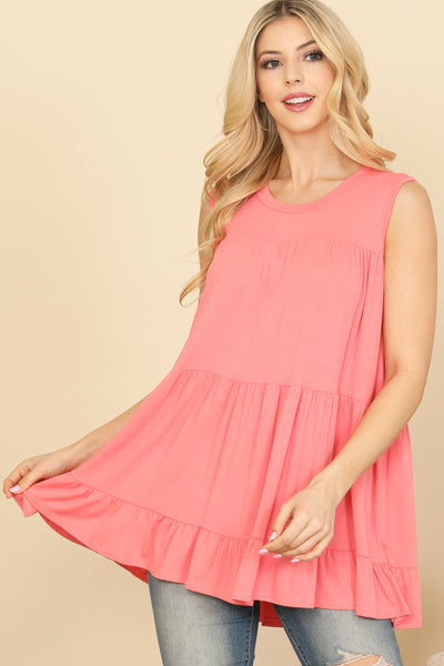 TIERED RUFFLE SOLID TANK TOP 1-2-2-2
