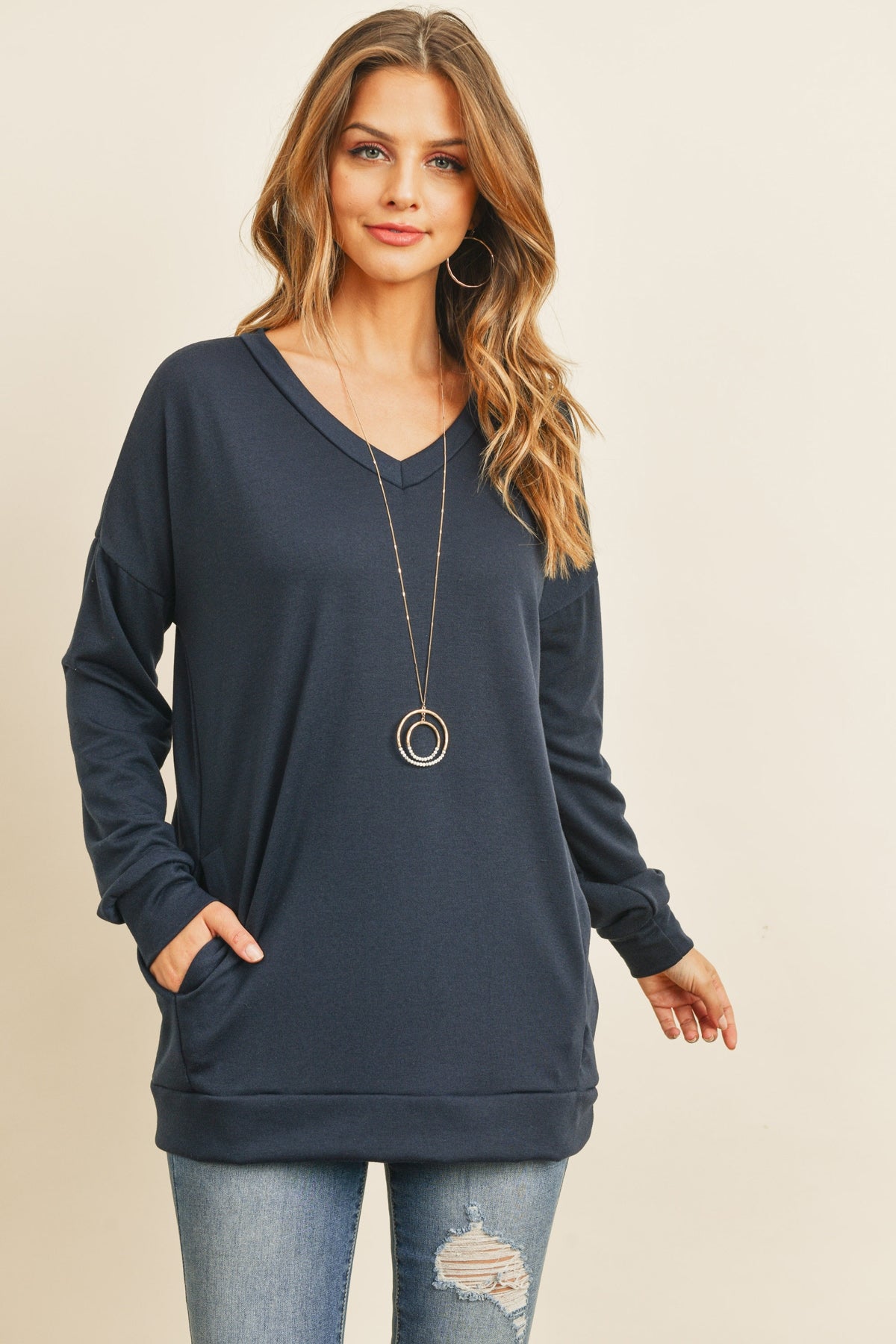 OVERSIZED FRENCH TERRY V-NECK SWEATER WITH INSEAM POCKET 1-2-2-2