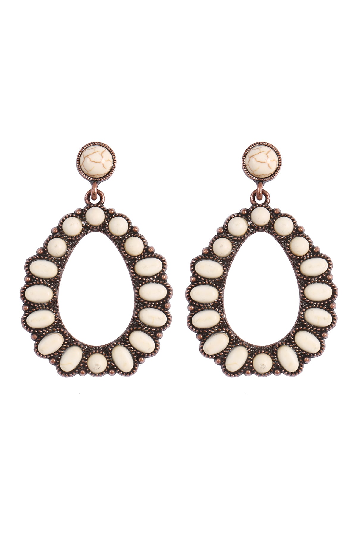 WESTERN CONCHO NATURAL STONE DROP DANGLE EARRINGS (NOW $ 4.75 ONLY!)