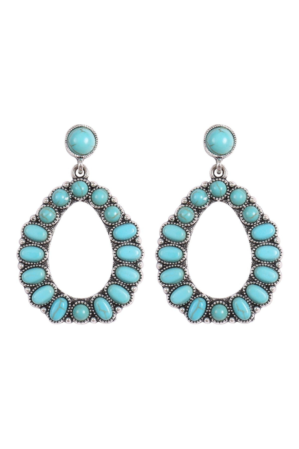 WESTERN CONCHO NATURAL STONE DROP DANGLE EARRINGS (NOW $ 4.75 ONLY!)