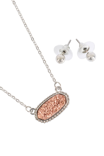 DRUZY OVAL STONE PENDANT NECKLACE AND EARRING SET