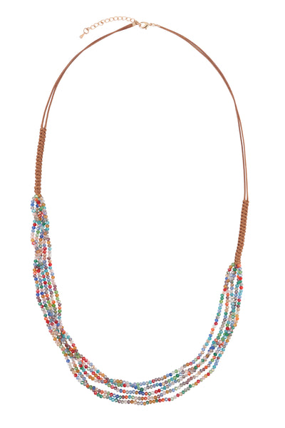 MULTI STRAND BEADS LEATHER CORD NECKLACE