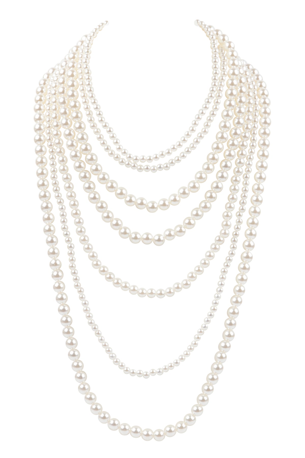 LAYERED PEARL BEADS NECKLACE-CREAM