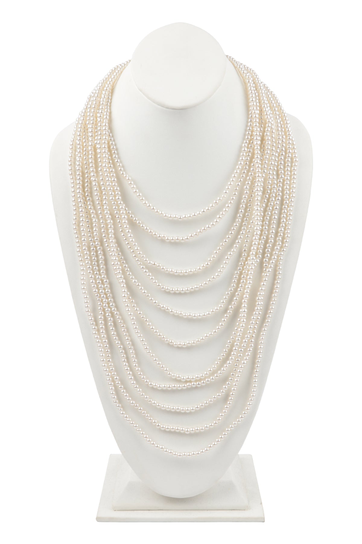 MULTI LAYER PEARL BEADS STATEMENT NECKLACE-CREAM