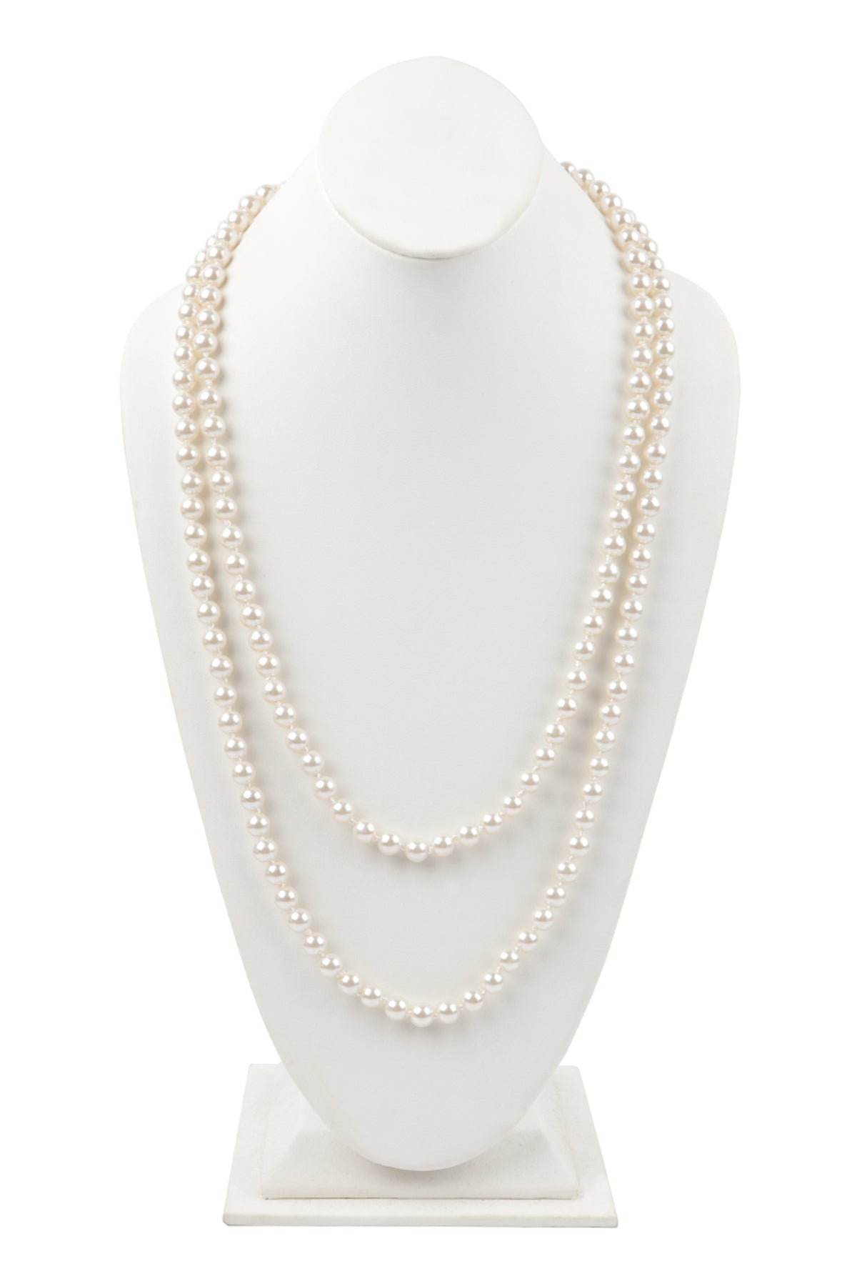 2 LINE PEARL BEADS LONG NECKLACE-CREAM