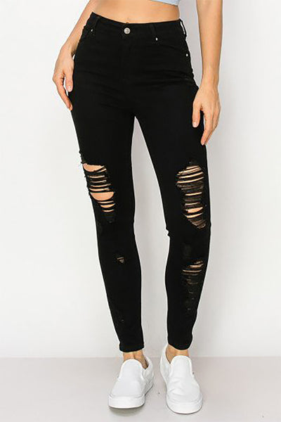 COMBINED SIZE BASIC HIGH RISE SKINNY DENIM PANTS WITH DESTRUCTED STRETCH 4-4-4