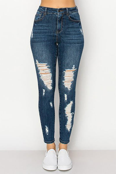 COMBINED SIZE BASIC HIGH RISE SKINNY DENIM PANTS WITH DESTRUCTED STRETCH 4-4-4