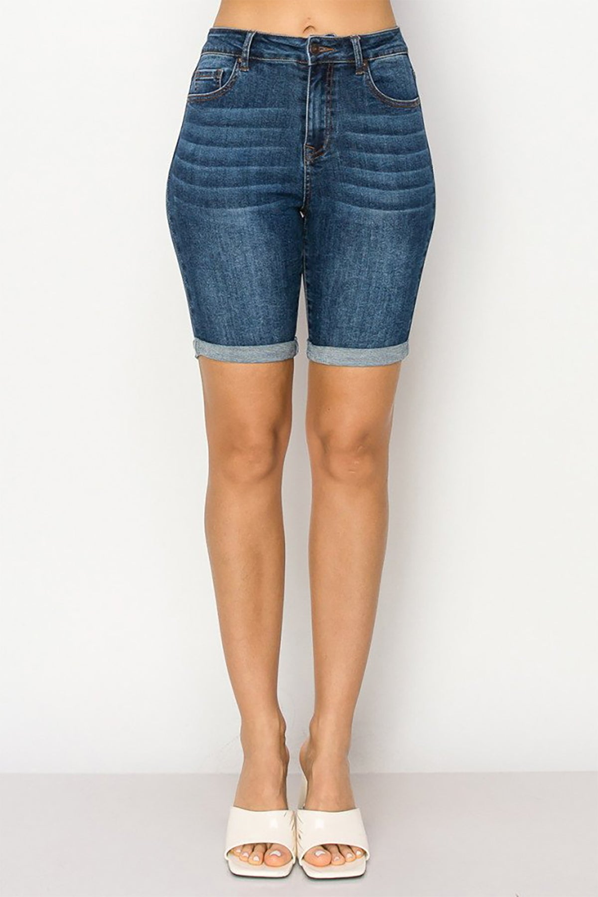 COMBINED SIZE BASIC BERMUDA DENIM SHORTS WITH ROLLED CUFFS STRETCH FOR DAYS  2-2-2