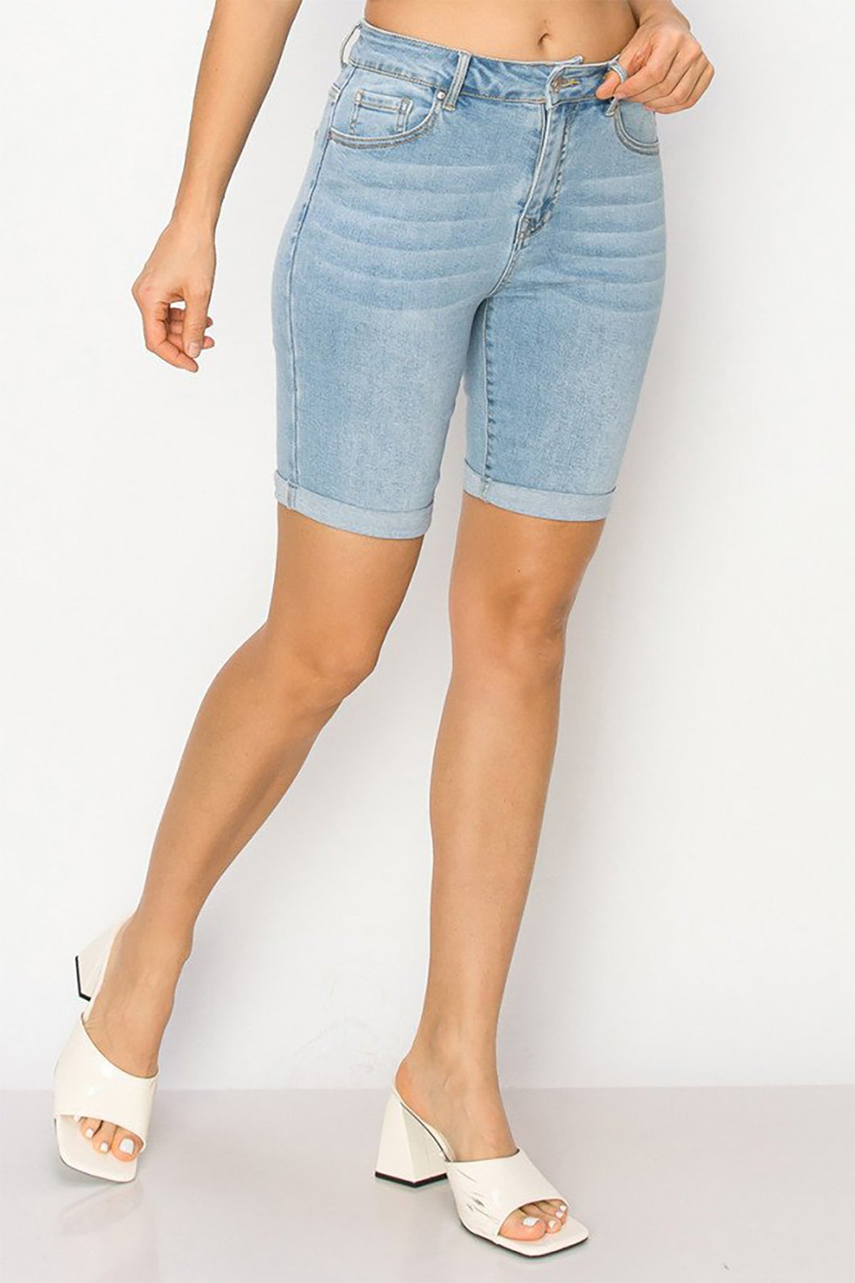 COMBINED SIZE BASIC BERMUDA DENIM SHORTS WITH ROLLED CUFFS STRETCH FOR DAYS  2-2-2