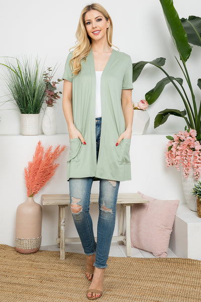 SHORT SLEEVE OPEN FRONT SOLID CARDIGAN 1-2-2-2