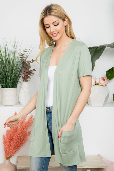 SHORT SLEEVE OPEN FRONT SOLID CARDIGAN 1-2-2-2
