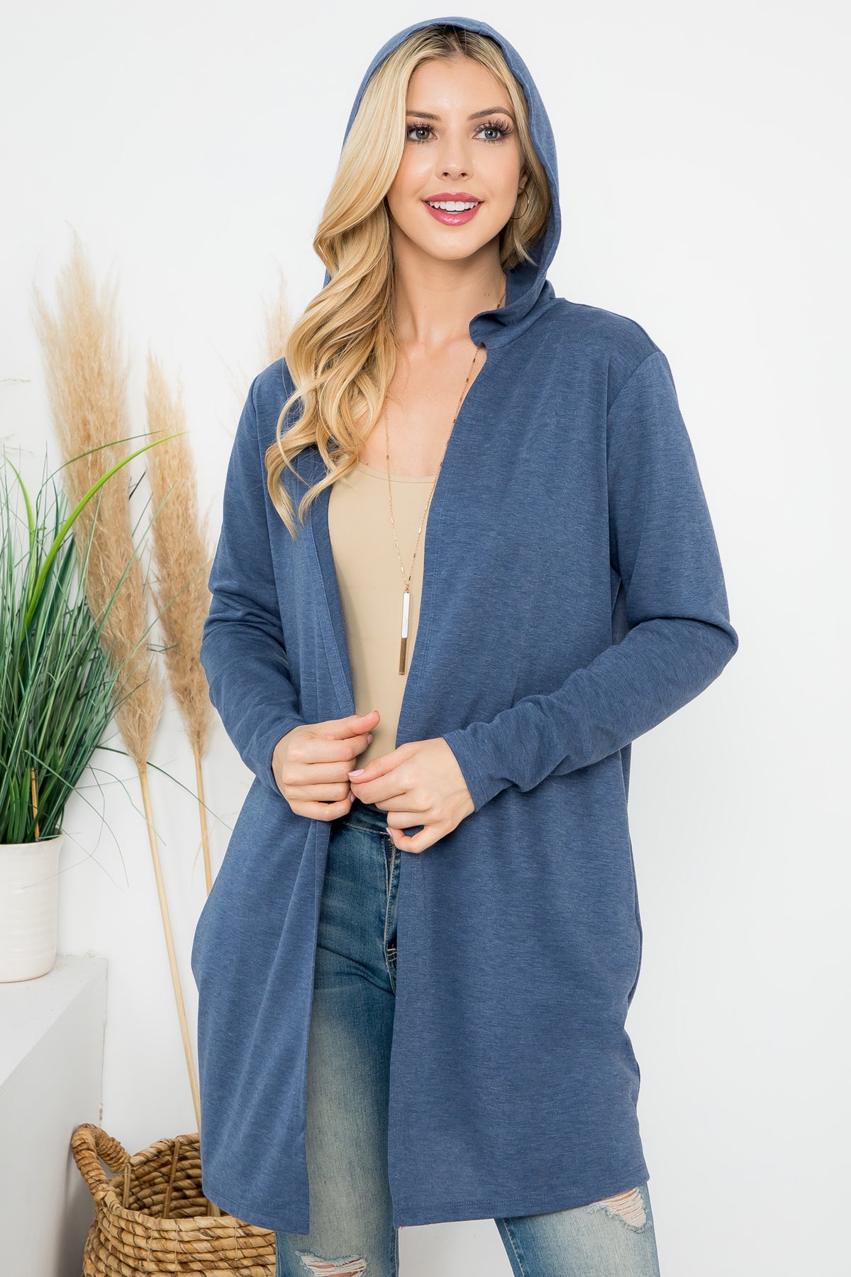 LONG SLEEVE OPEN FRONT FRENCH TERRY HOODIE CARDIGAN 1-1-1-1